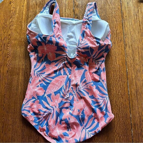 LANDS' END Blue Orange Tank ONE Piece SWIMSUIT 20W DD Cup - Picture 2 of 4